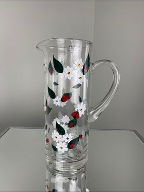 Homegoods Hand-Painted Ladybug & Floral Glass Pitcher 64 fl.oz.